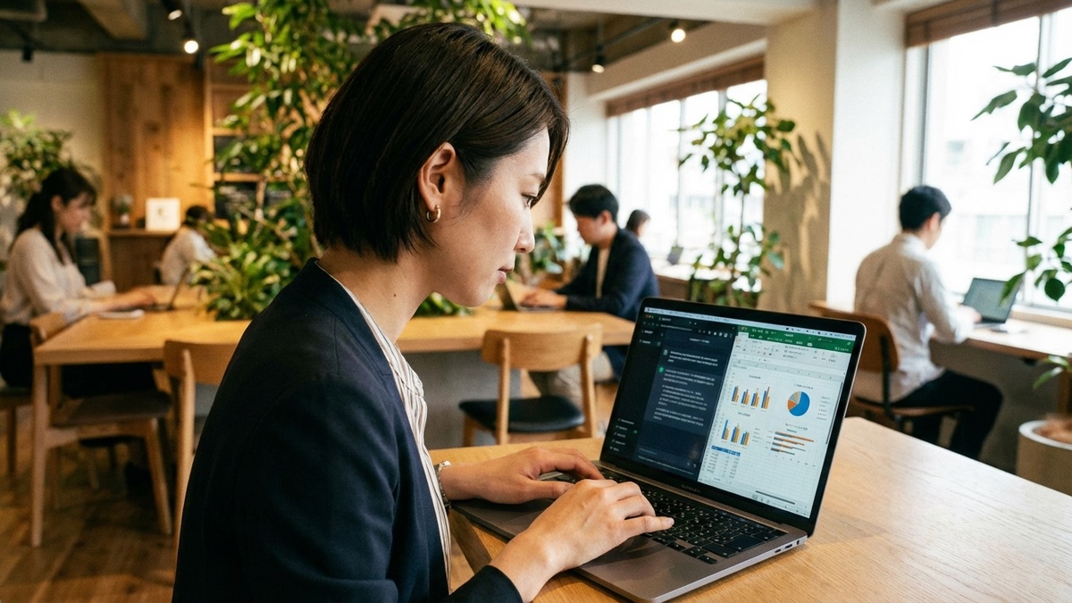 ChatGPTでExcelデータを分析している日本人女性
