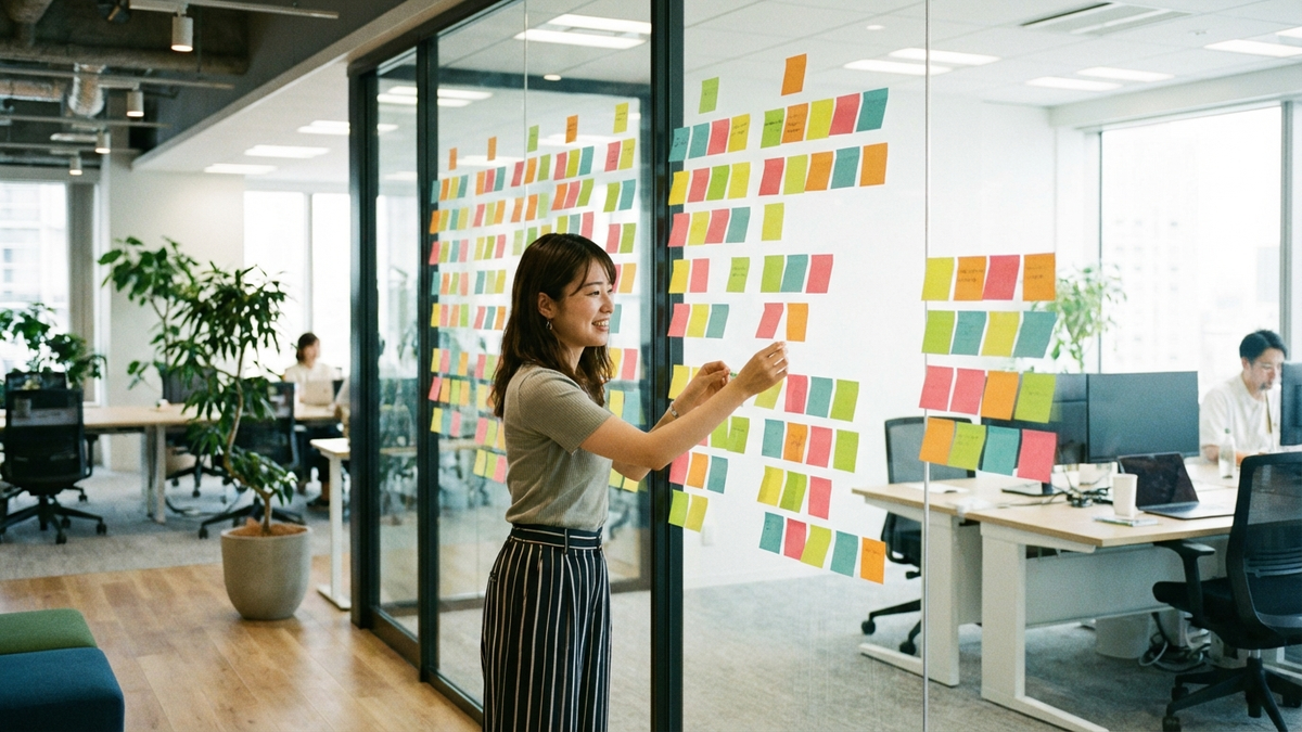 付箋でタスクを分解して整理する様子