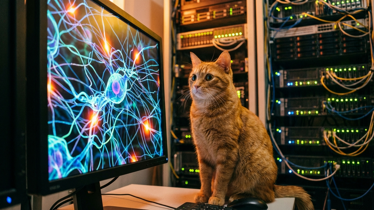 Google Brainが猫を認識するニューラルネットワークのイメージ