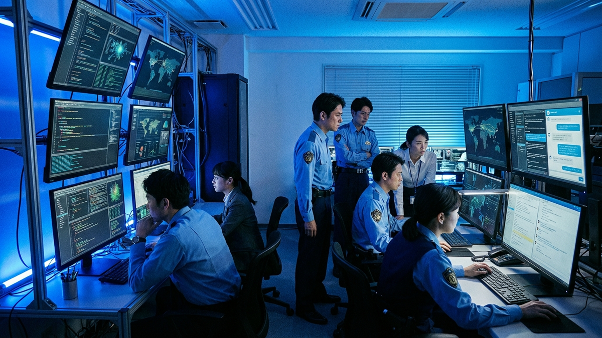 日本のサイバー犯罪捜査の様子