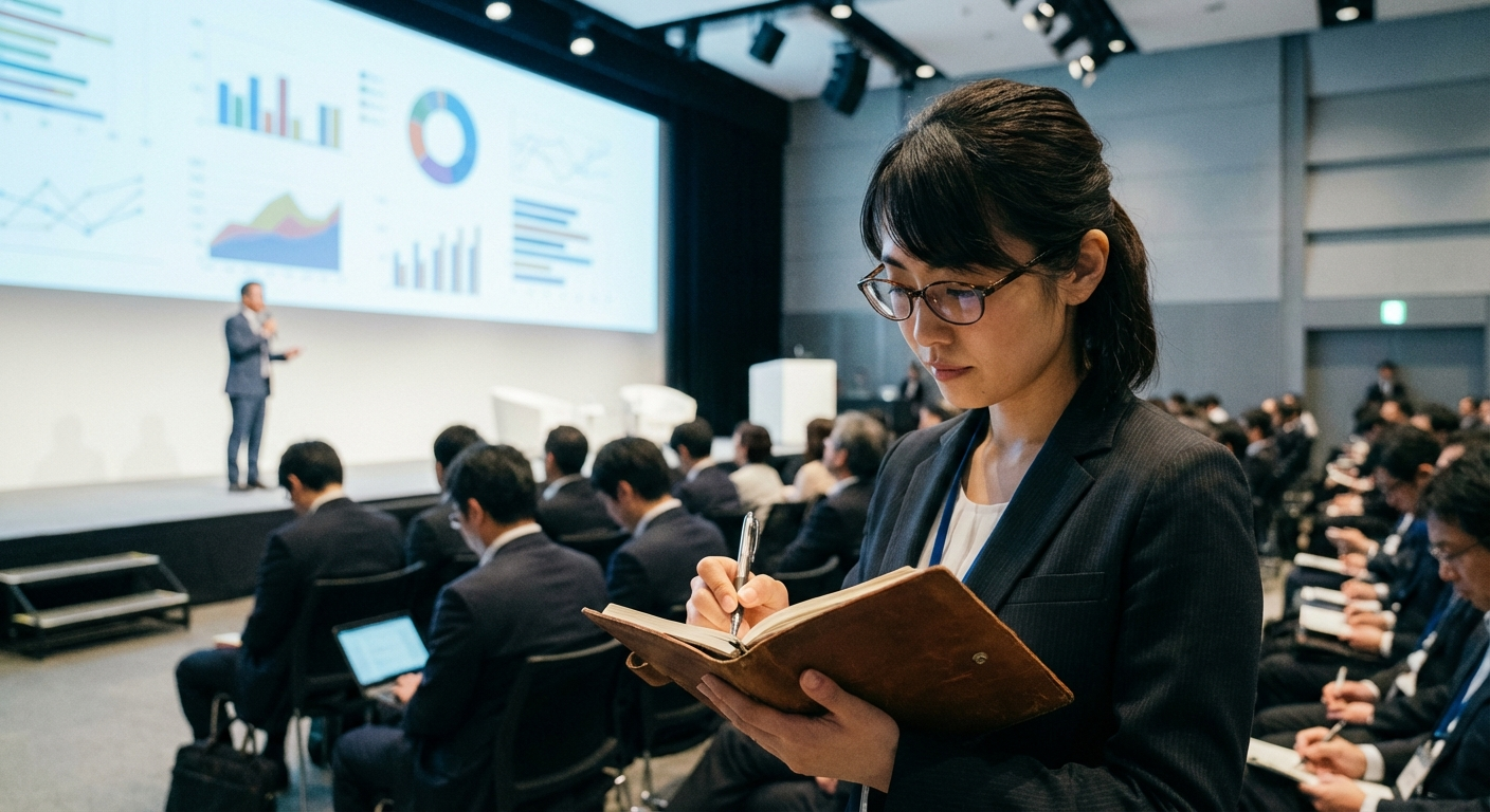 シリコンバレーの投資家の講演を聴く日本人女性