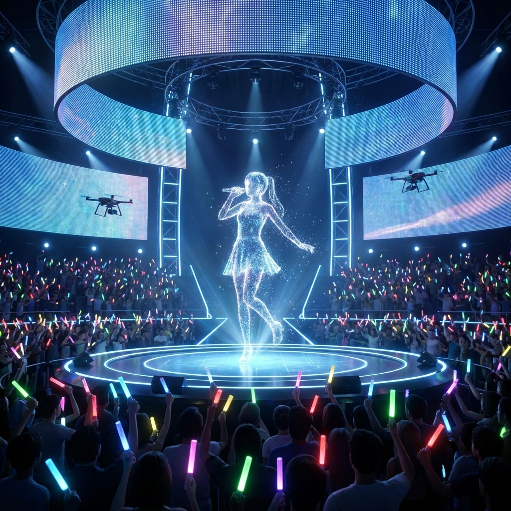 ホログラフィックなバーチャルアイドルのコンサート