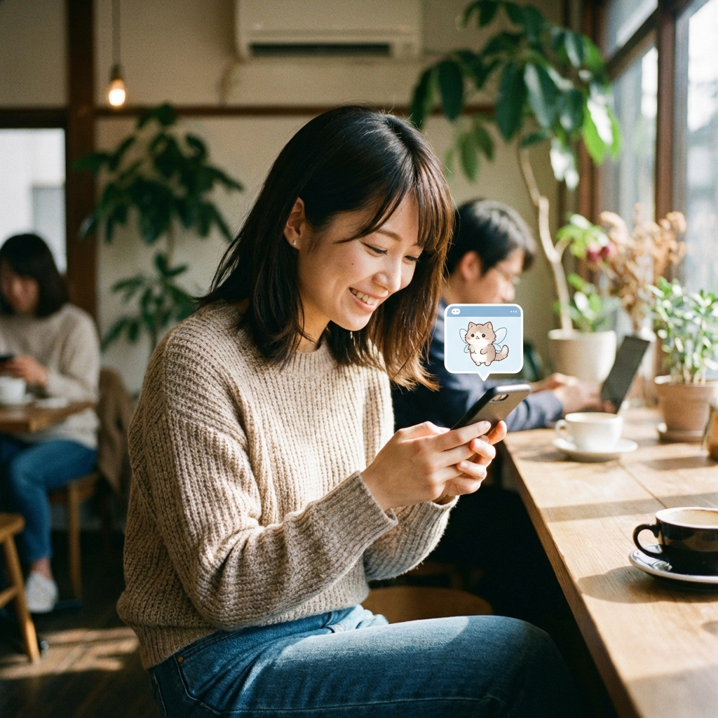 AIチャットボットと会話する女性ファン