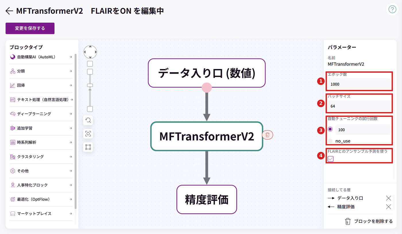 MFTransformerV2ブロックのパラメータ